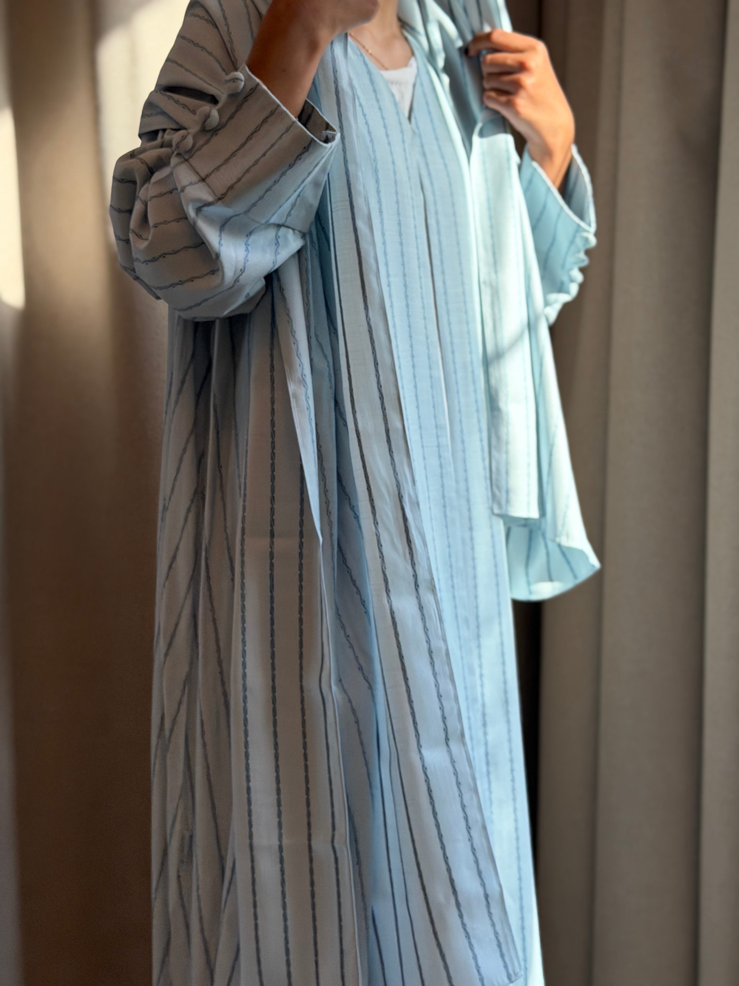 Azure Drift (Striped Blue Abaya) - The Modern Muse Collection