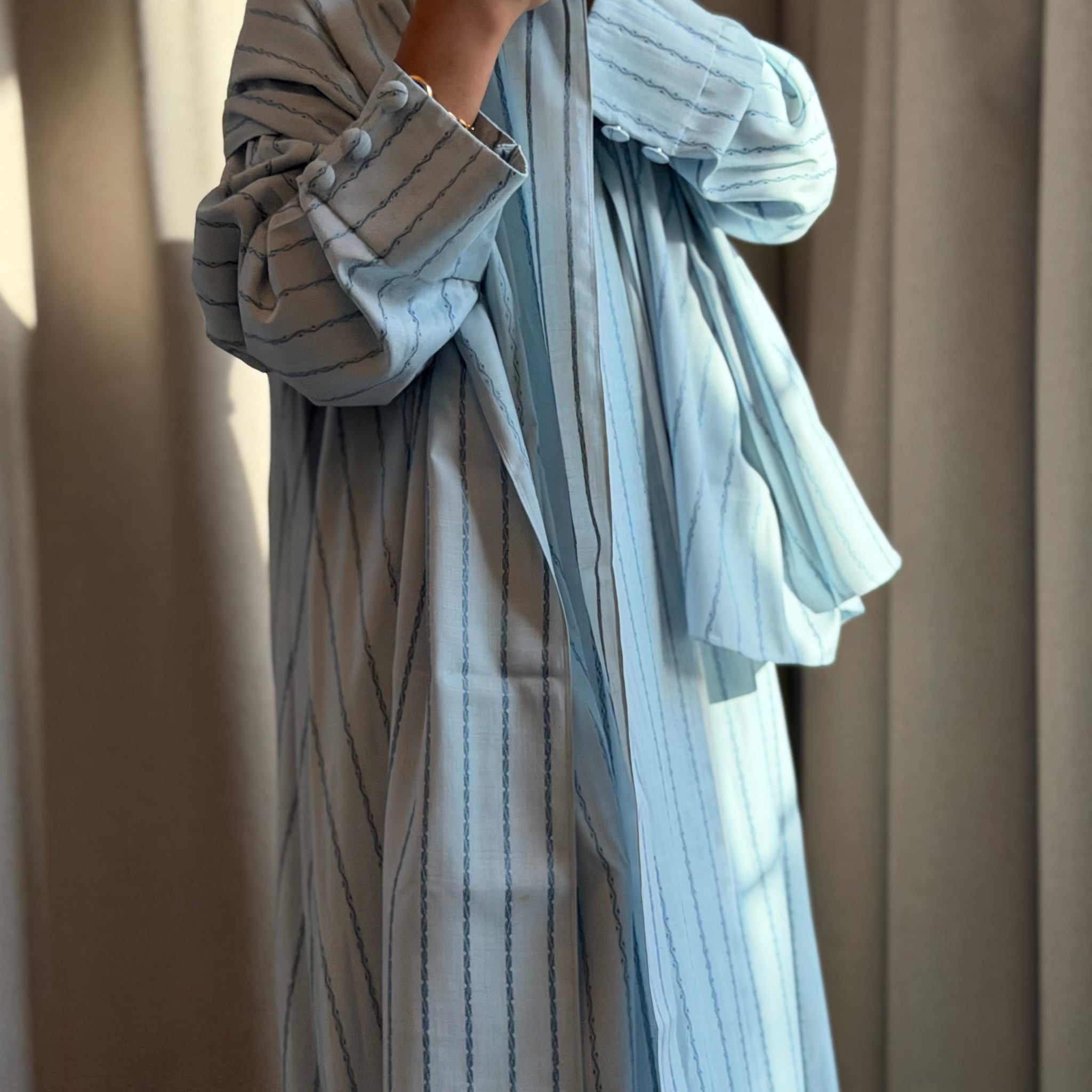 Azure Drift (Striped Blue Abaya) - The Modern Muse Collection