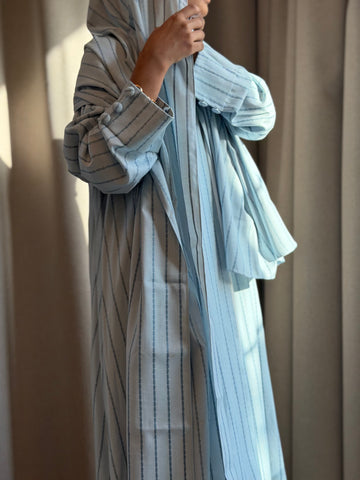 Azure Drift (Striped Blue Abaya) - The Modern Muse Collection